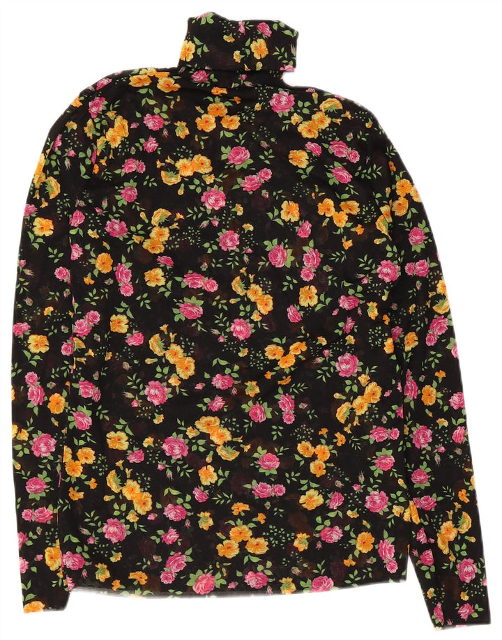 Vintage damska bluzka z długim rękawem Top UK 10 Small Black Floral