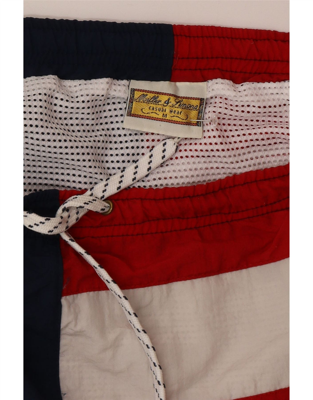 Męskie spodenki kąpielowe w stylu vintage z grafiką, średni, wielobarwny nylon z blokami kolorów