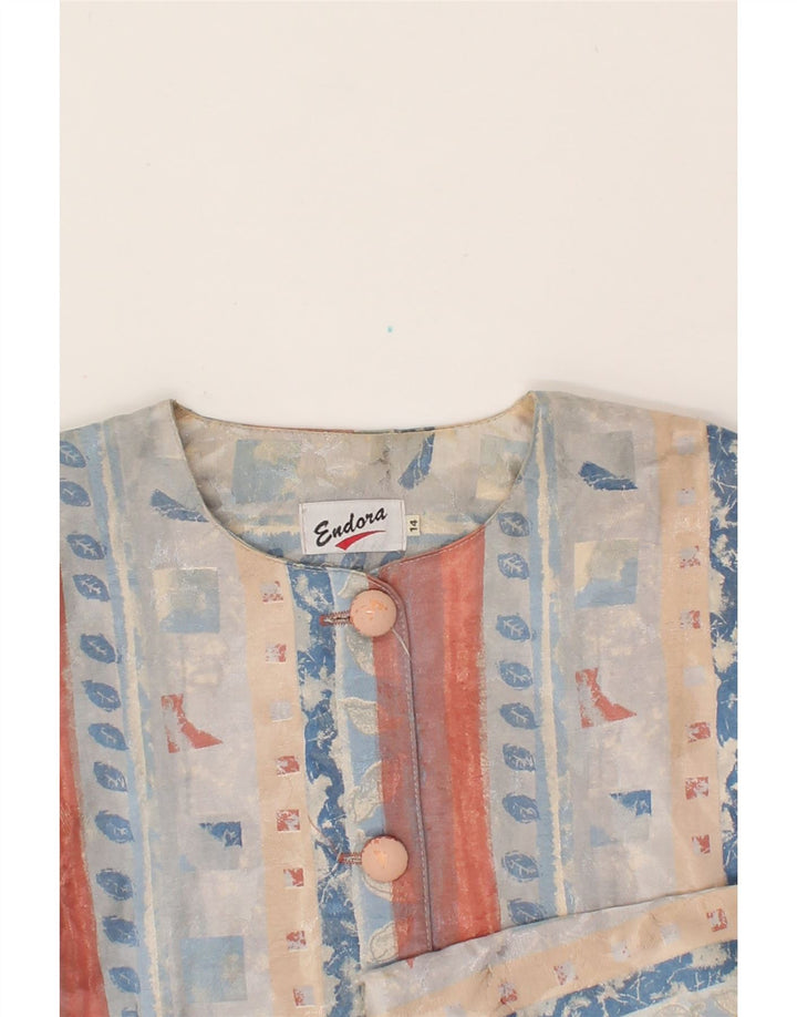 VINTAGE Womens Abstract Pattern 4 Button Blazer Jacket UK 14 Large Blue Vintage Vintage and Second-Hand Vintage from Messina Hembry 