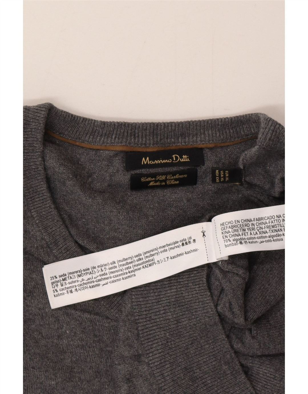 Męski sweter Massimo Dutti z dekoltem w kształcie litery V, XL, szary, bawełniany