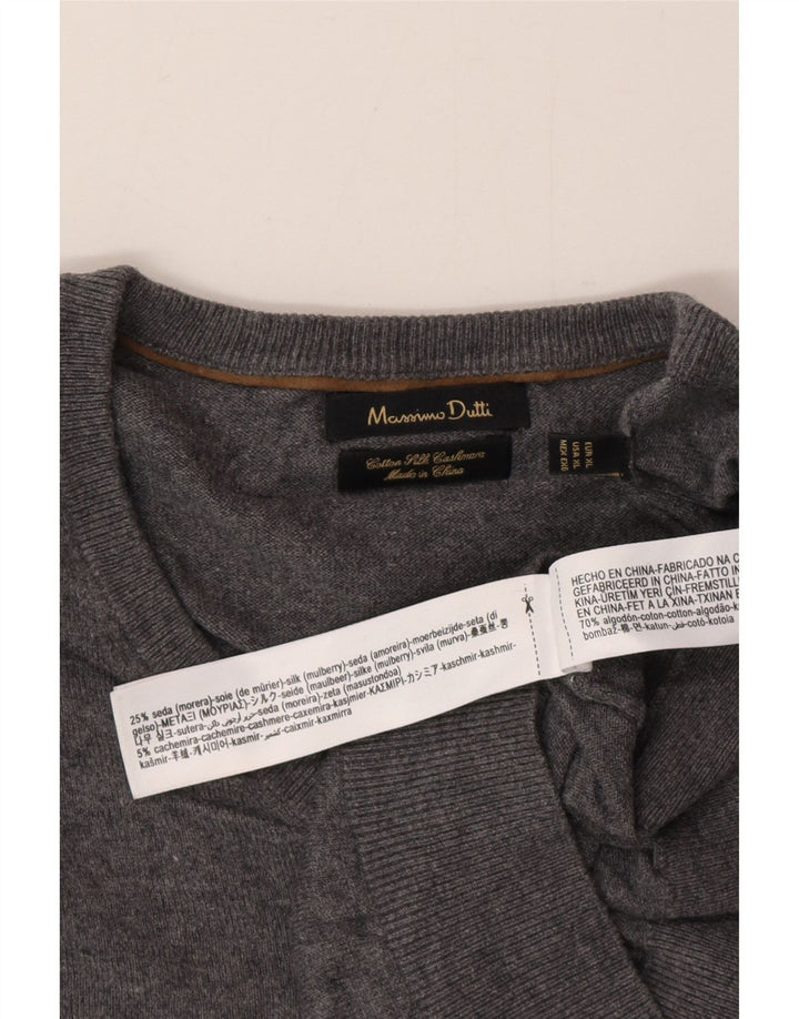 Męski sweter Massimo Dutti z dekoltem w kształcie litery V, XL, szary, bawełniany