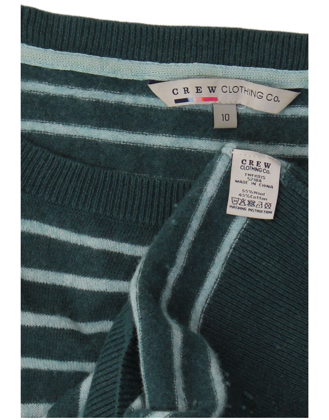 CREW CLOTHING Damska sukienka sweterkowa z długim rękawem UK 10 w małe zielone paski