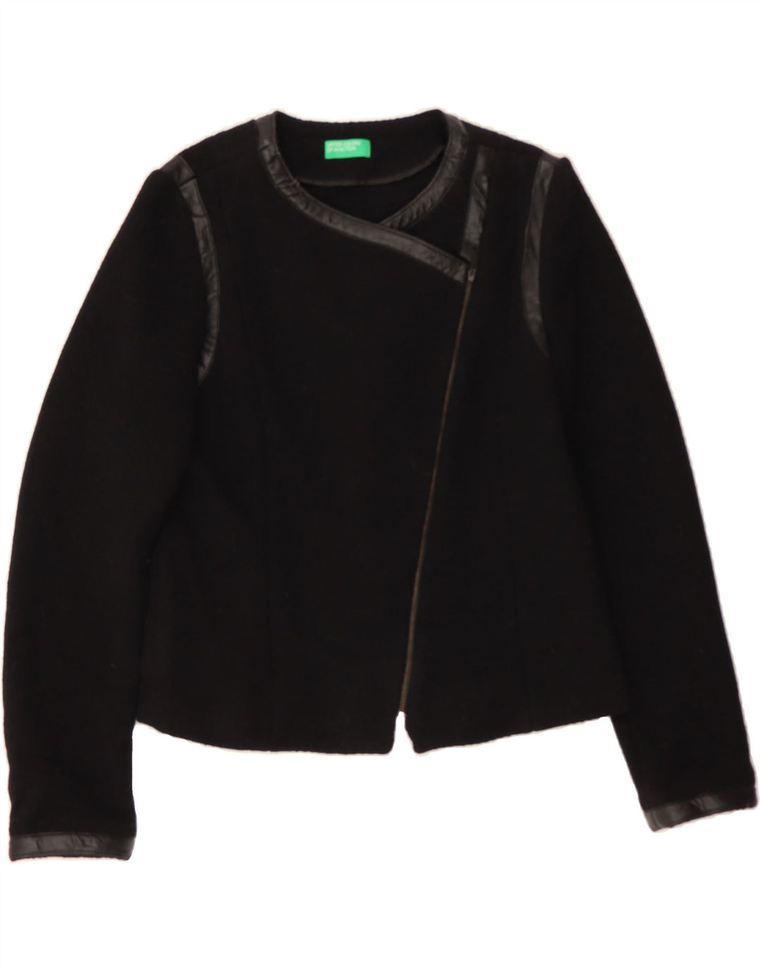 BENETTON Womens Bomber Jacket UK 16 Large  Black Wool Vintage Benetton and Second-Hand Benetton from Messina Hembry 