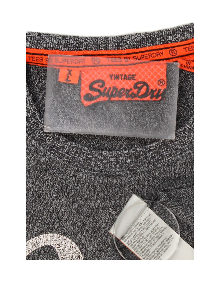 SUPERDRY Męski T-shirt z grafiką, top XL, szara bawełna