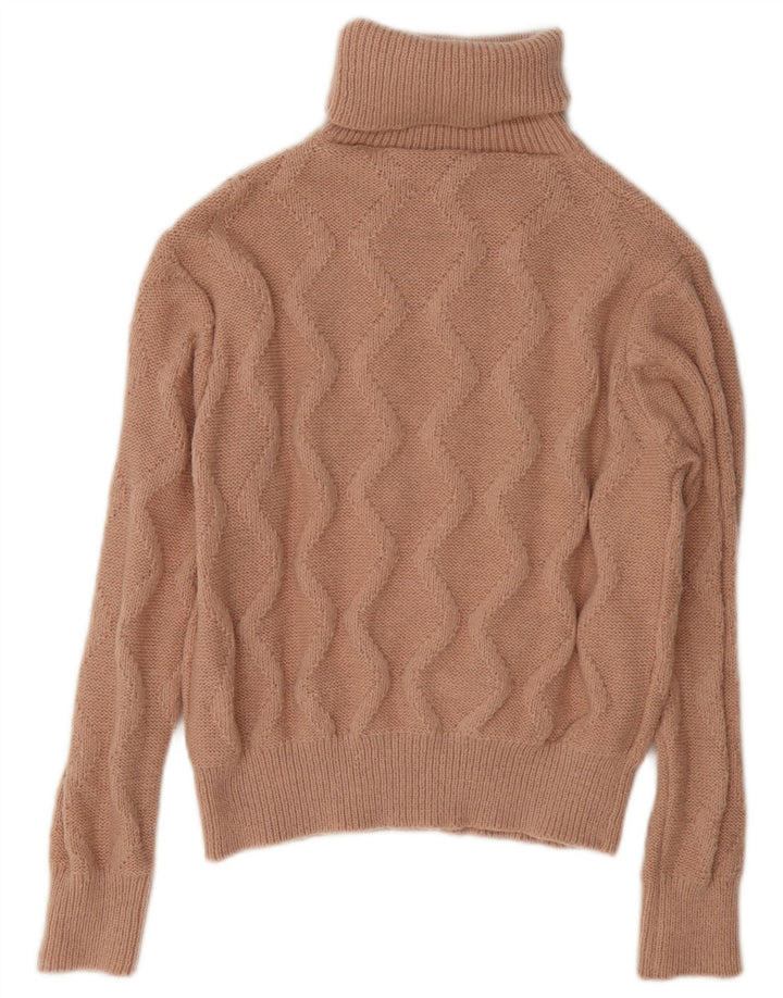 Vintage damski sweter z okrągłym dekoltem UK 14, średni beżowy poliester