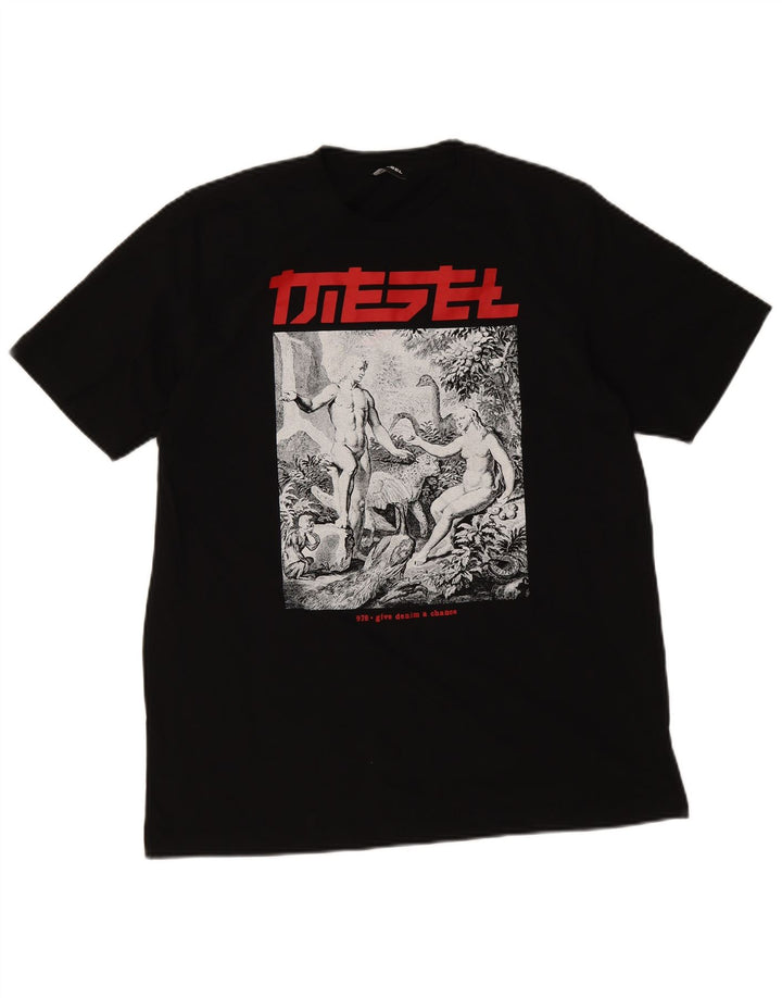 Męska koszulka z grafiką Diesel, duża, czarna, bawełniana
