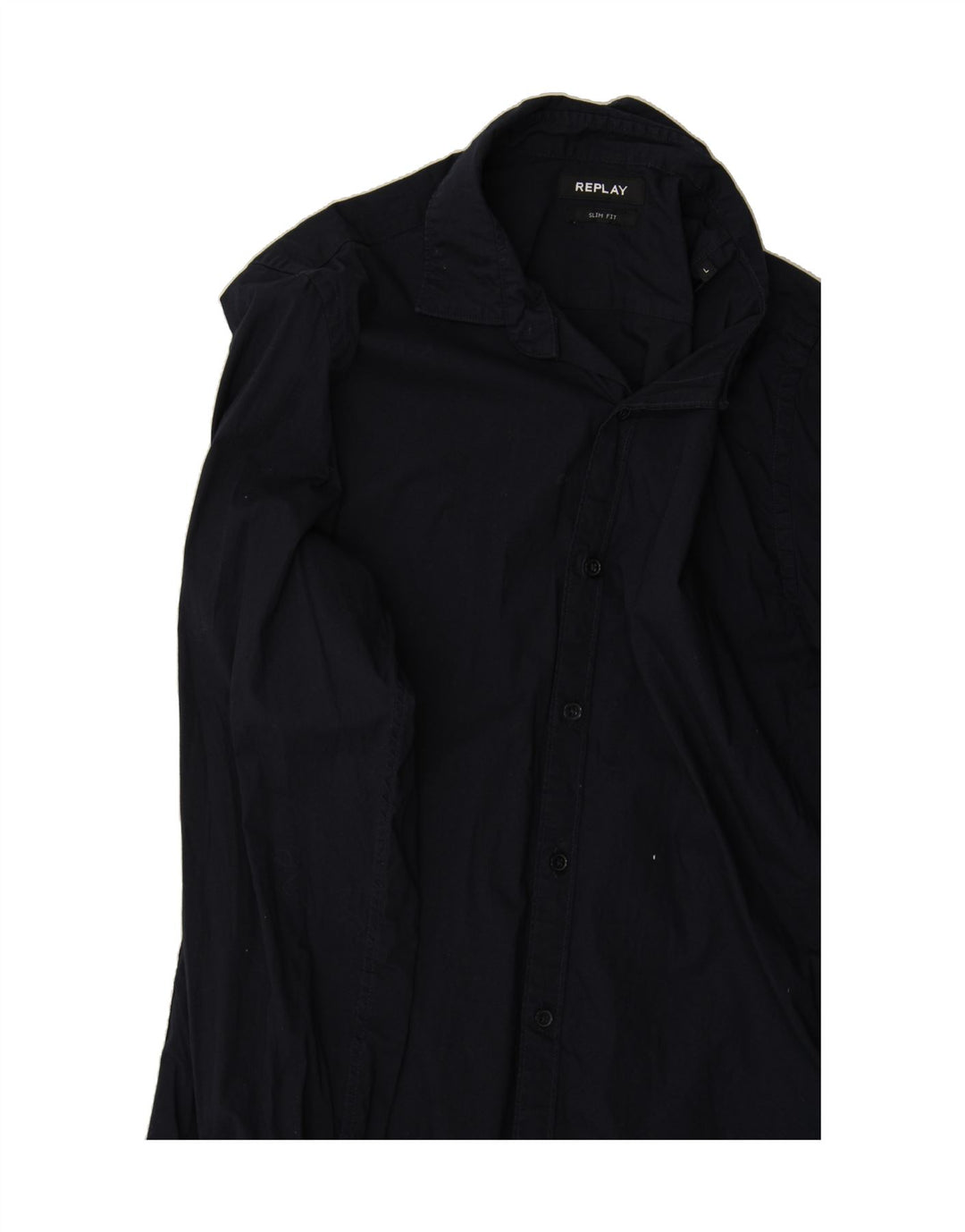 REPLAY Mens Slim Fit Shirt Large Navy Blue Cotton Vintage Replay and Second-Hand Replay from Messina Hembry 
