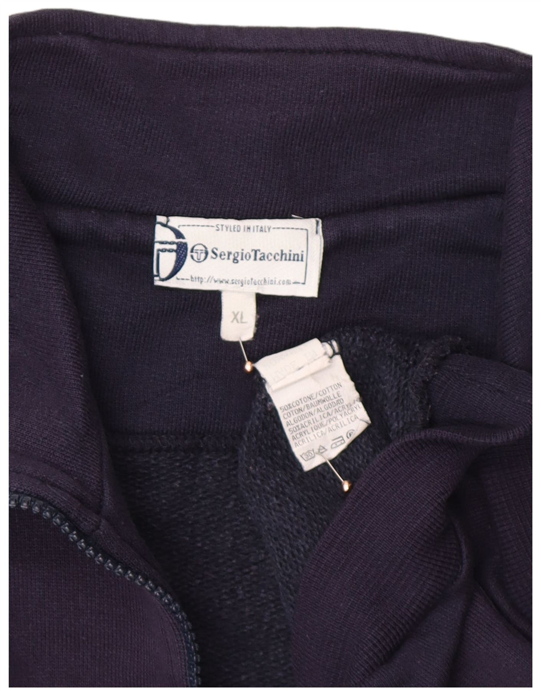 SERGIO TACCHINI Męski sweter z grafiką i zamkiem błyskawicznym XL granatowy