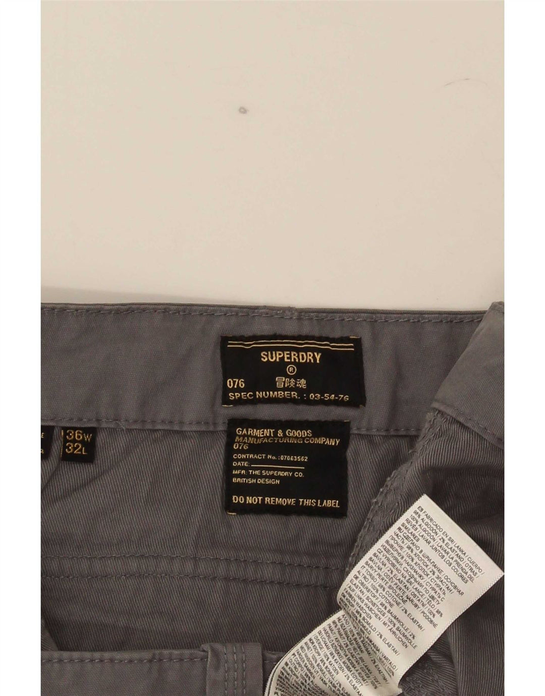 Męskie spodnie cargo Superdry W36 L32 Szara bawełna