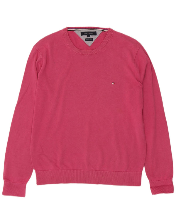 Tommy Hilfiger Mens Boat Neck Jumper Sweater Large Pink Cotton
