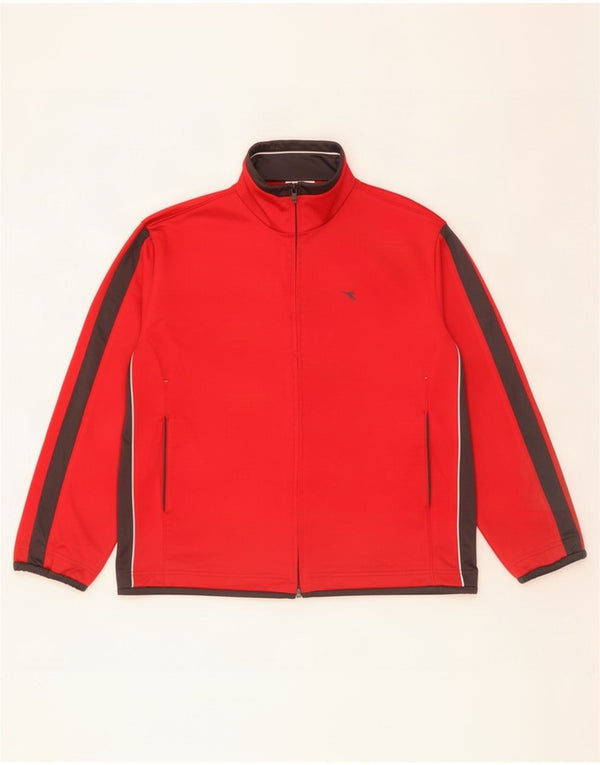 Diadora Mens Tracksuit Top Jacket Large Red Colourblock Polyester