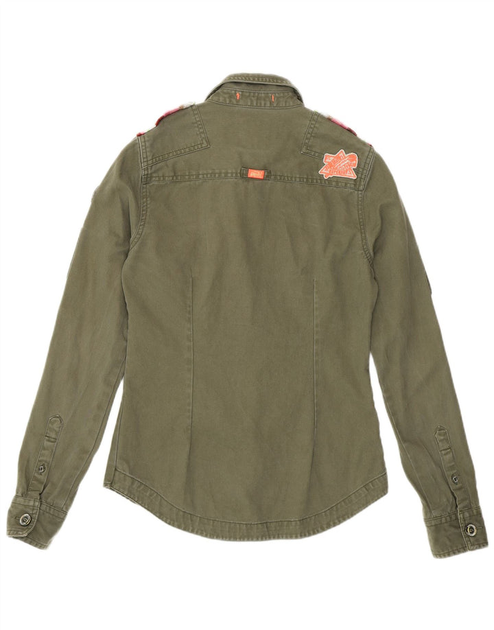 SUPERDRY Damska koszula wojskowa dżinsowa UK 6 XS, bawełniana khaki