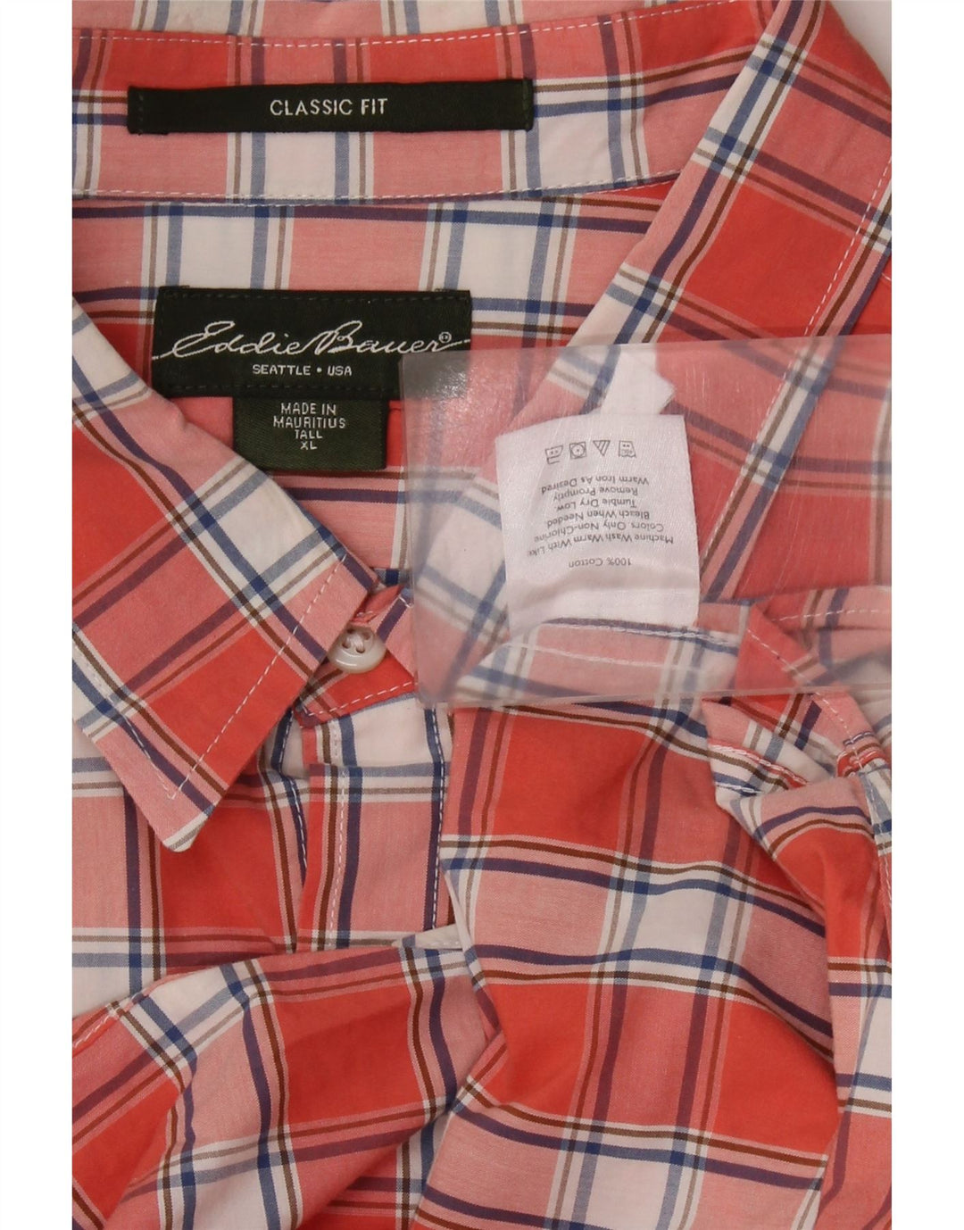 EDDIE BAUER Męska wysoka koszula o klasycznym kroju XL, bawełniana w pomarańczową kratkę
