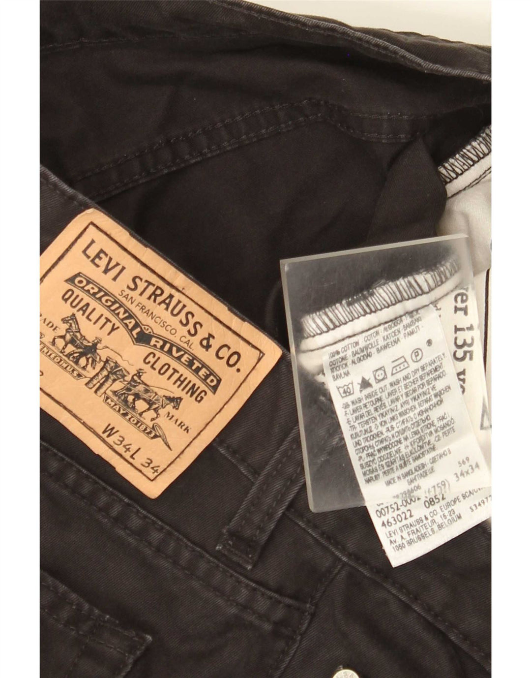 Męskie dżinsy Levi's 752 Straight W34 L34 Czarna bawełna