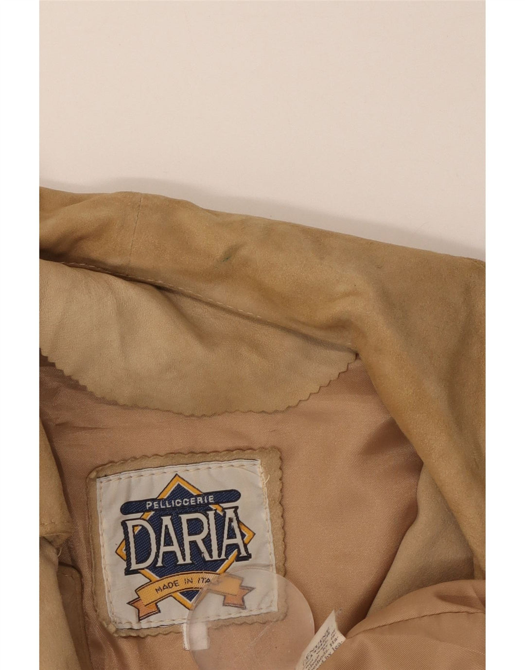 Zamszowy płaszcz damski VINTAGE IT 46, duży, beżowy, skórzany