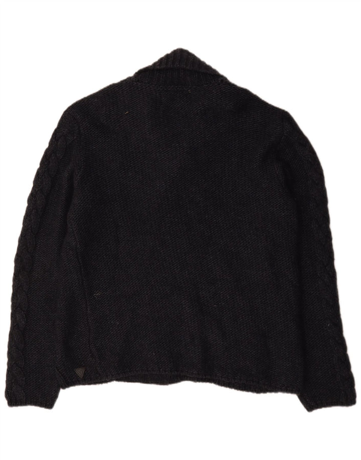 Guess Męski sweter z guzikami, duży, czarny akryl