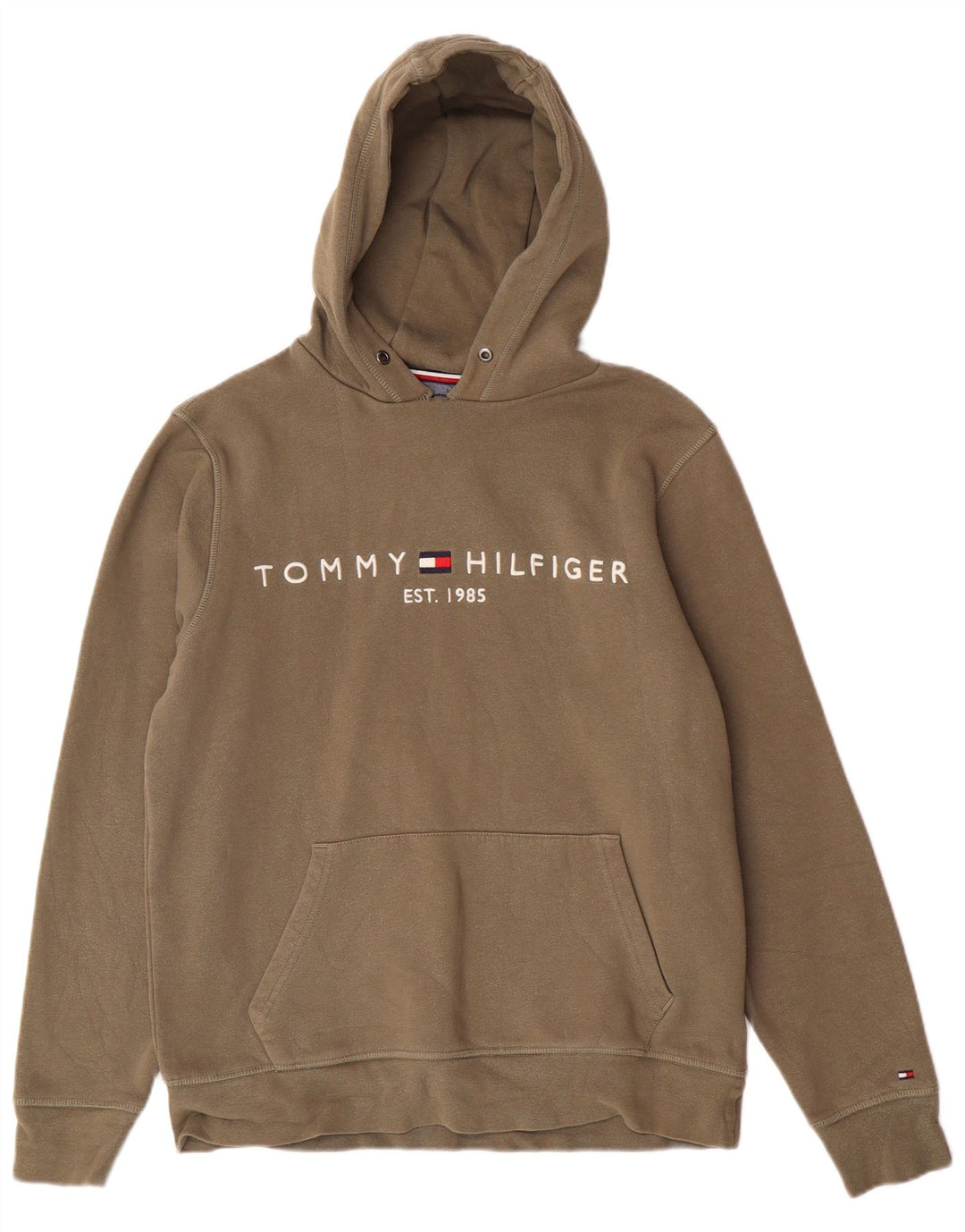 Męski sweter z kapturem i grafiką Tommy Hilfiger, średniej wielkości bawełna khaki