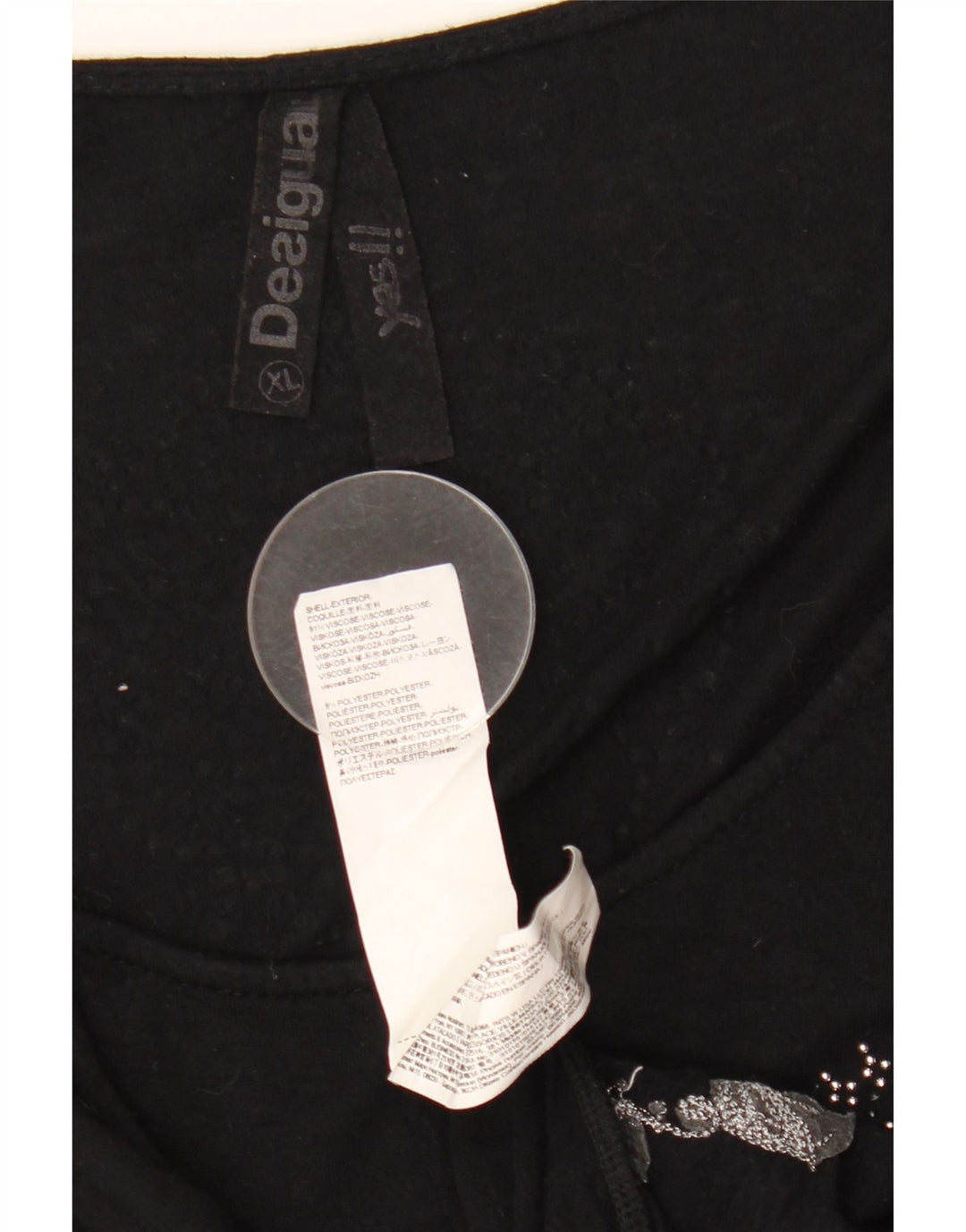 Damski graficzny top DESIGUAL z rękawem 3/4, UK 18 XL, czarny, wiskoza z nadrukiem zwierzęcym