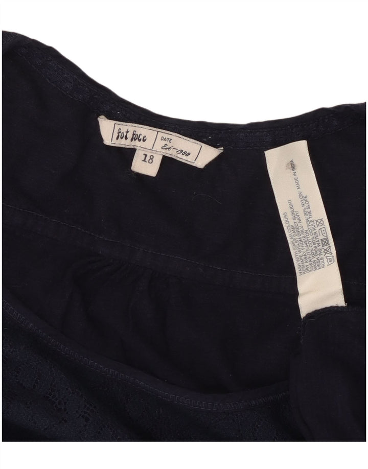 Damska bluzka z długim rękawem Fat Face UK 18 XL Granatowa bawełniana w kwiaty