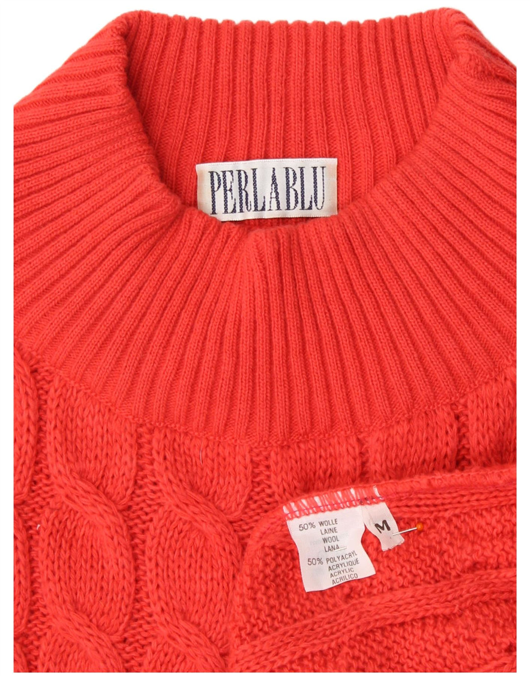 Sweter damski VINTAGE z golfem UK 14, średnia czerwona wełna