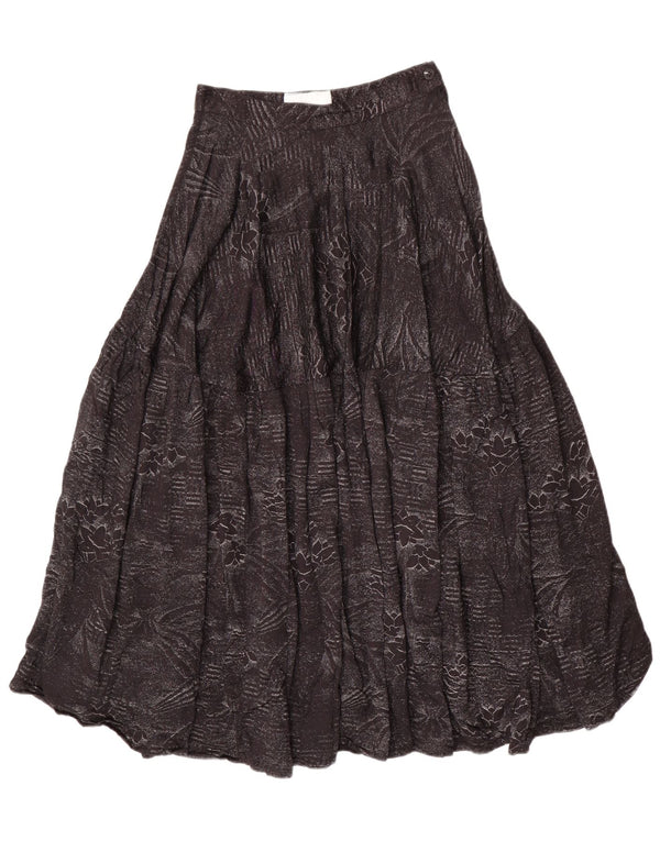 Vintage damska rozkloszowana spódnica z wysokim stanem, średnia W24, czarna, kwiecista bawełna