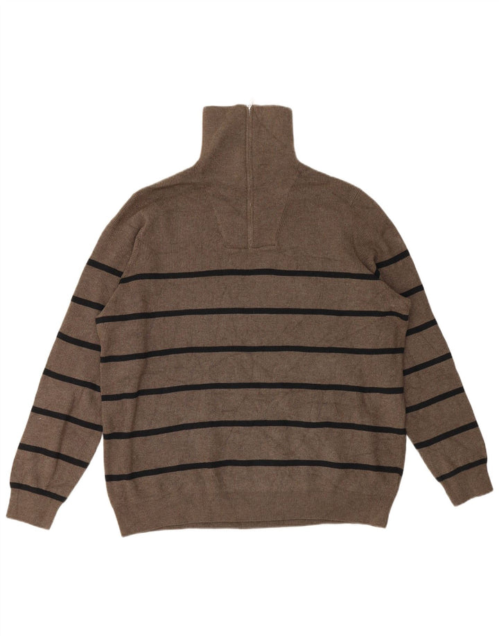 Marks & Spencer Męski sweter z zamkiem błyskawicznym 2XL, szary, poliestrowy w paski