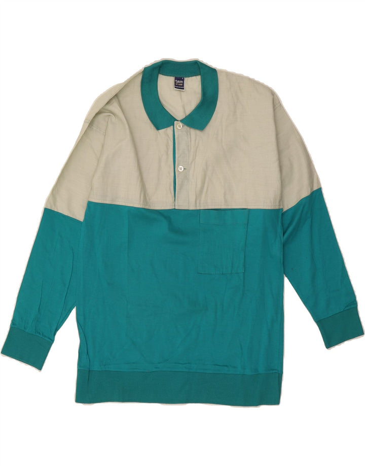 VINTAGE Mens Pullover Shirt Small Turquoise Colourblock Cotton Vintage Vintage and Second-Hand Vintage from Messina Hembry 