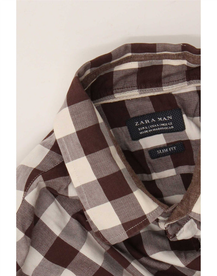 Koszula męska Zara Slim Fit, duża, brązowa kratka