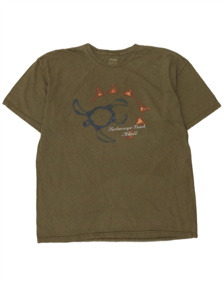 Męski T-shirt z grafiką Izod, duży, bawełniany khaki