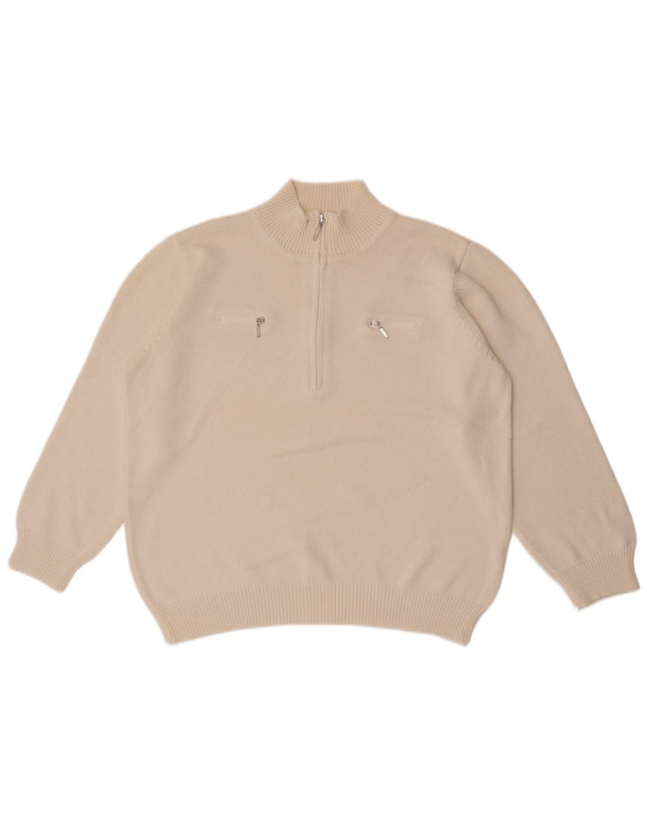 Sweter damski w stylu vintage z zamkiem błyskawicznym UK 14, duży biały