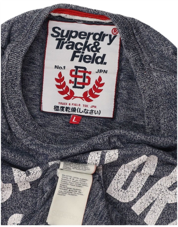 SUPERDRY Męski T-shirt z grafiką lekkoatletyczną, duży, niebieski, bawełniany w cętki