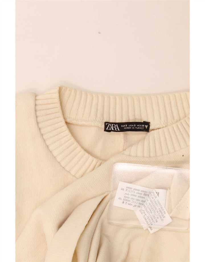Damski sweter oversize Zara z okrągłym dekoltem UK 10, mały w kolorze złamanej bieli