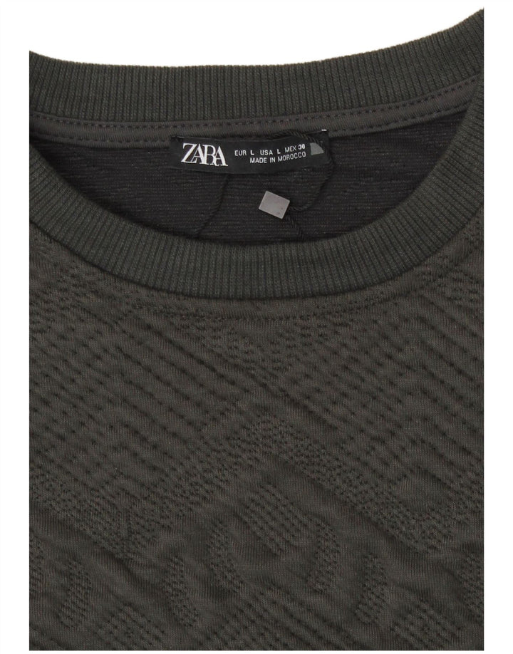 Krótki sweter damski Zara UK 14, duży, szary, geometryczny poliester