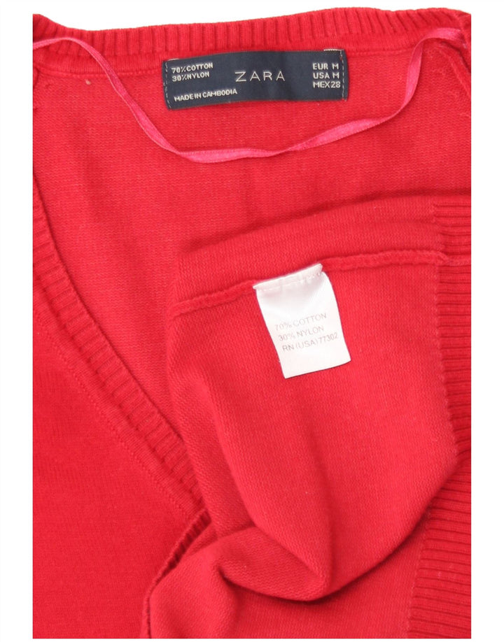 Sweter damski Zara z dekoltem w kształcie litery V, UK 12, średni czerwony, bawełniany