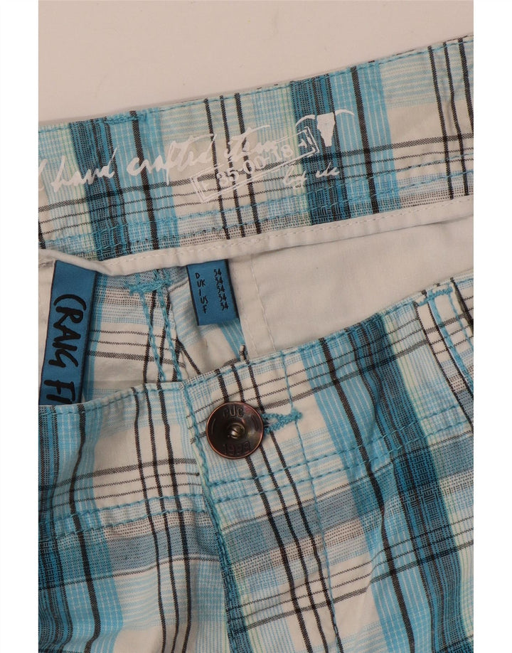 Męskie spodenki cargo EDC W34 w dużą niebieską kratkę