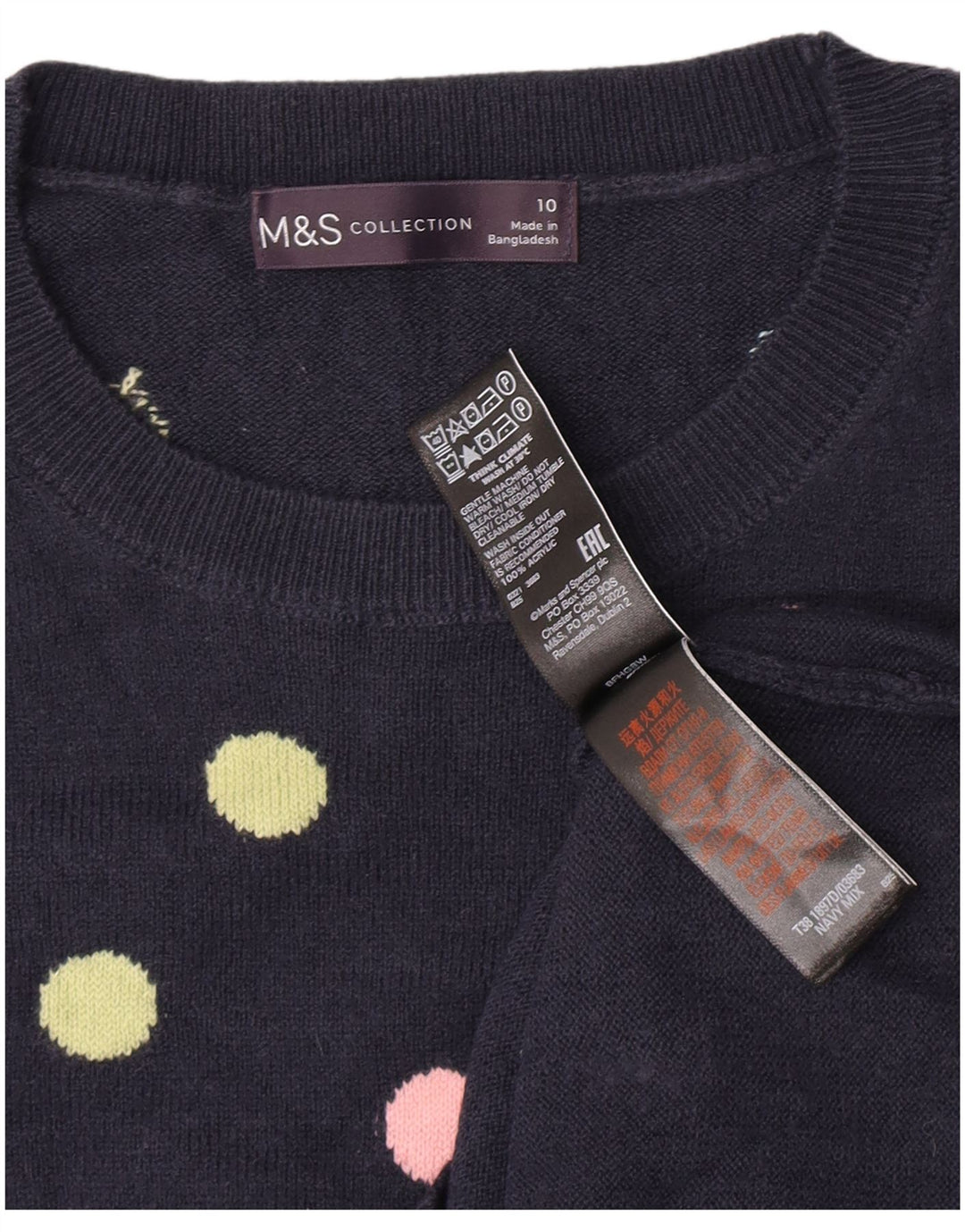 Sweter damski Marks & Spencer z okrągłym dekoltem, UK 10, mały, granatowy