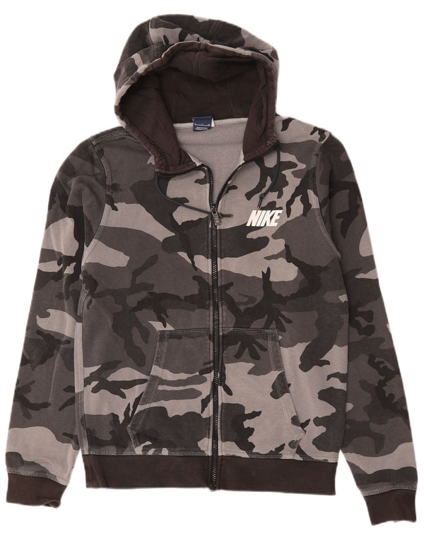 Nike Mens Zip Hoodie Sweater Small Grey Camouflage Cotton