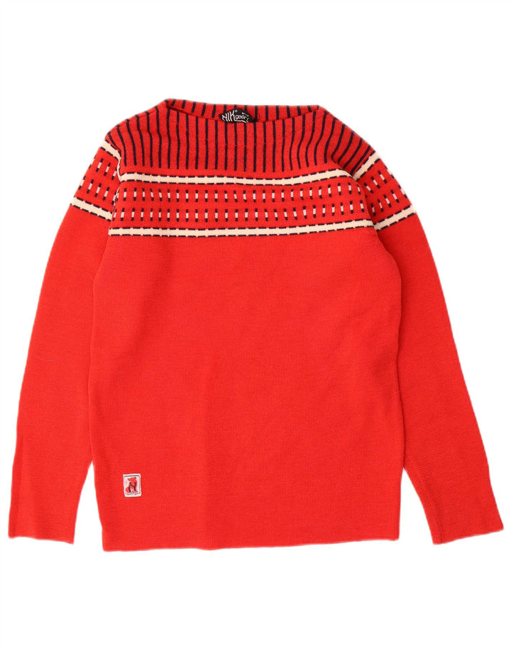 Sweter damski w stylu vintage z dekoltem w łódkę UK 10, mały, czerwony, geometryczny