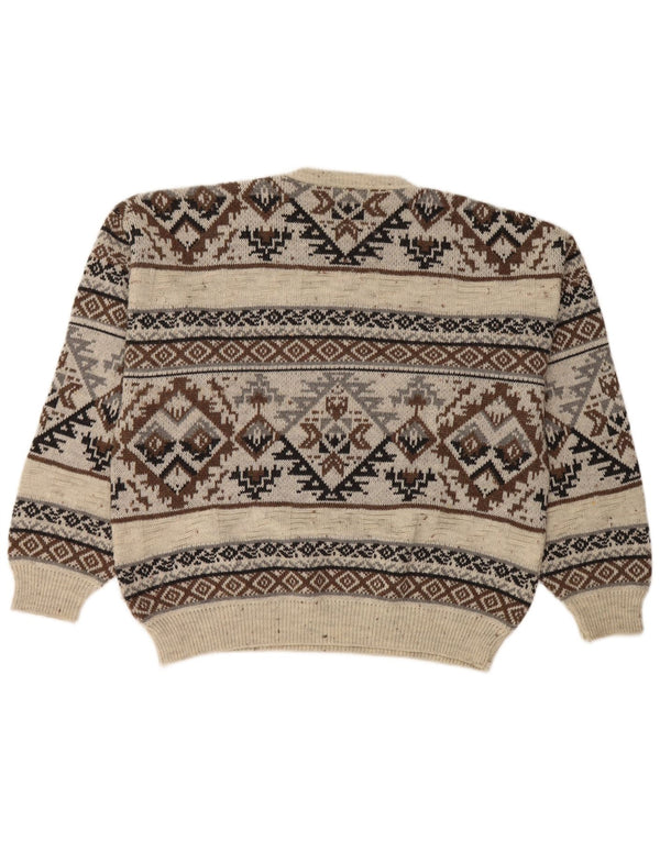 Vintage męski sweter z okrągłym dekoltem IT 48/50 średni biały Fair Isle