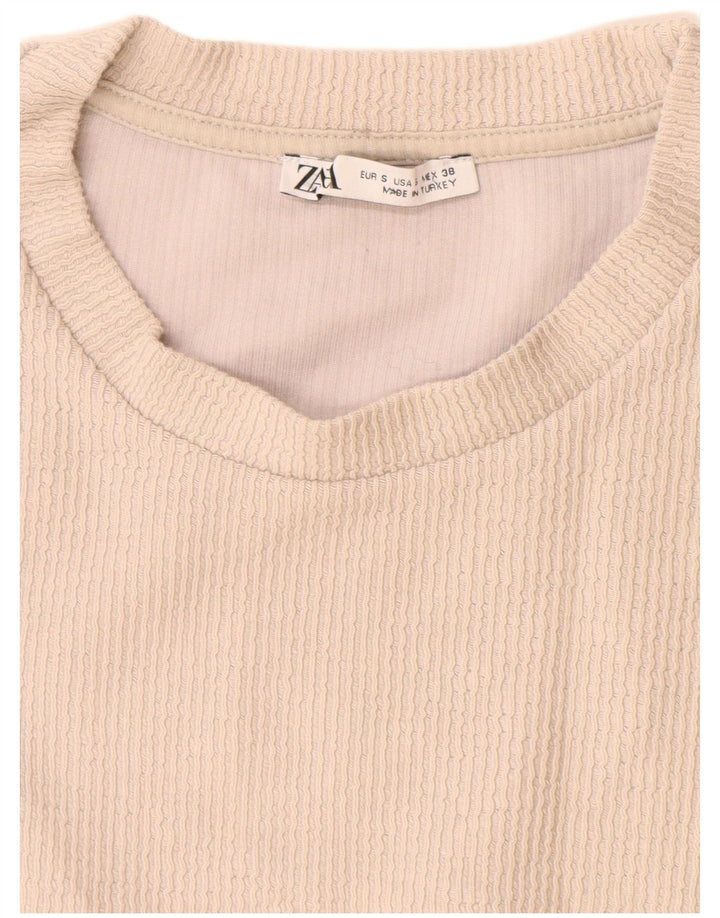 T-shirt męski Zara, mały, beżowy, bawełniany
