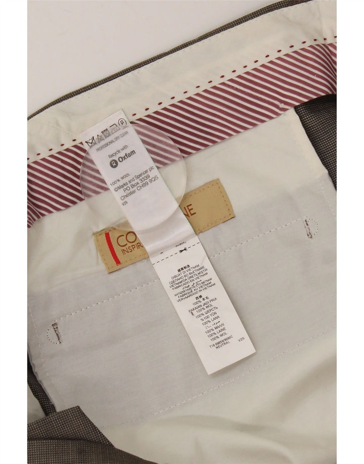 Męskie proste spodnie garniturowe MARKS & SPENCER W38 L31 Brązowa wełna