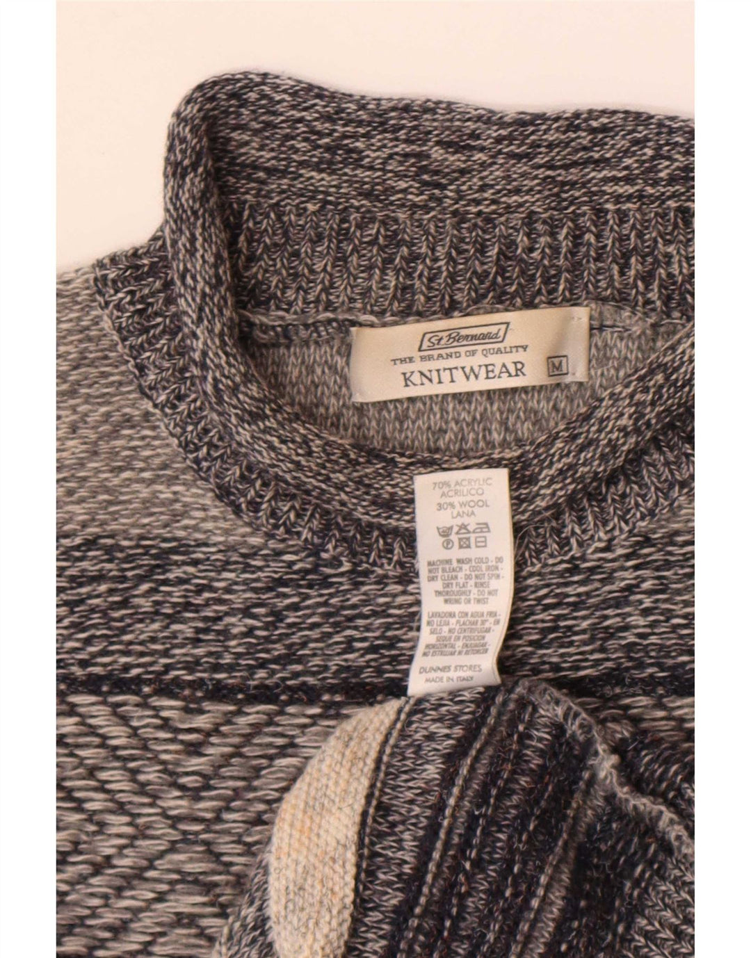 Męski sweter St. Bernard z wywijanym dekoltem, akryl w średnie szare paski