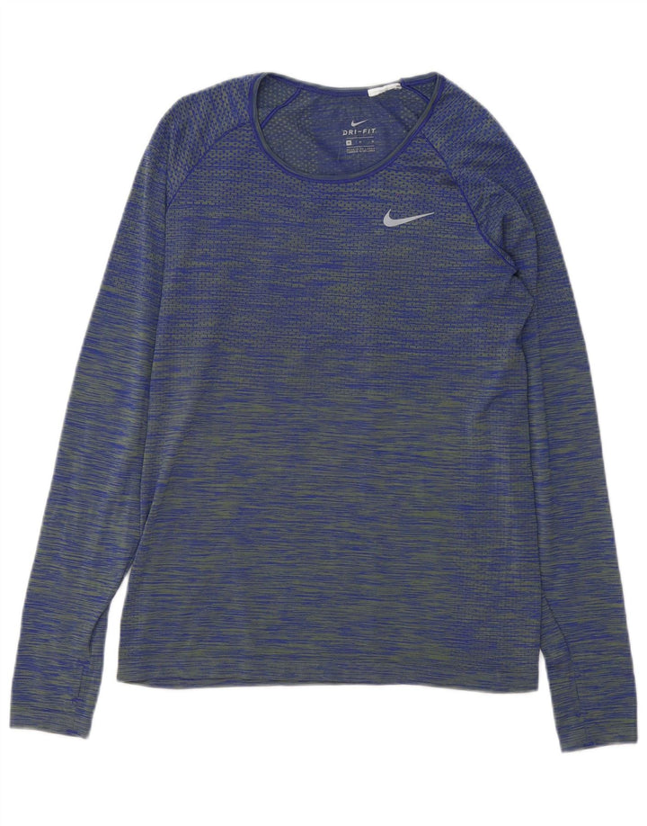 Damska koszulka Nike Dri Fit z długim rękawem, UK 12, średnie niebieskie paski