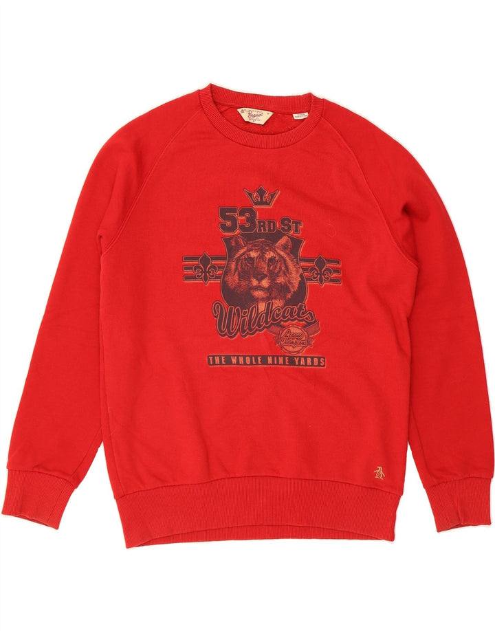 PENGUIN Mens Graphic Sweatshirt Jumper Medium Red Cotton Vintage Penguin and Second-Hand Penguin from Messina Hembry 