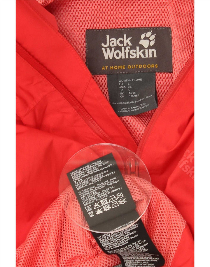 Damska kurtka przeciwdeszczowa z kapturem Jack Wolfskin UK 14/16, duża, czerwona, poliester