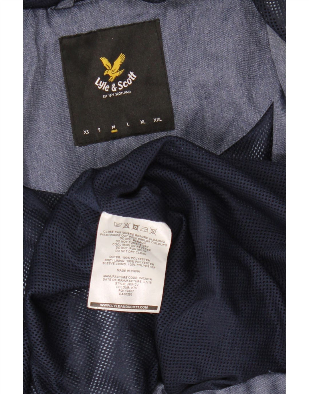 Męska kurtka przeciwdeszczowa z kapturem Lyle & Scott UK 38, średni niebieski poliester