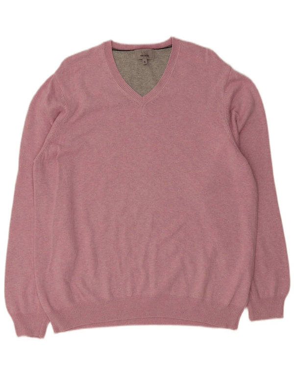 Marks & Spencer Męski sweter z dekoltem w kształcie litery V, XL, różowy, bawełniany