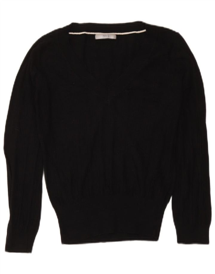 Marks & Spencer Damski sweter z dekoltem w kształcie litery V, UK 12, średni czarny