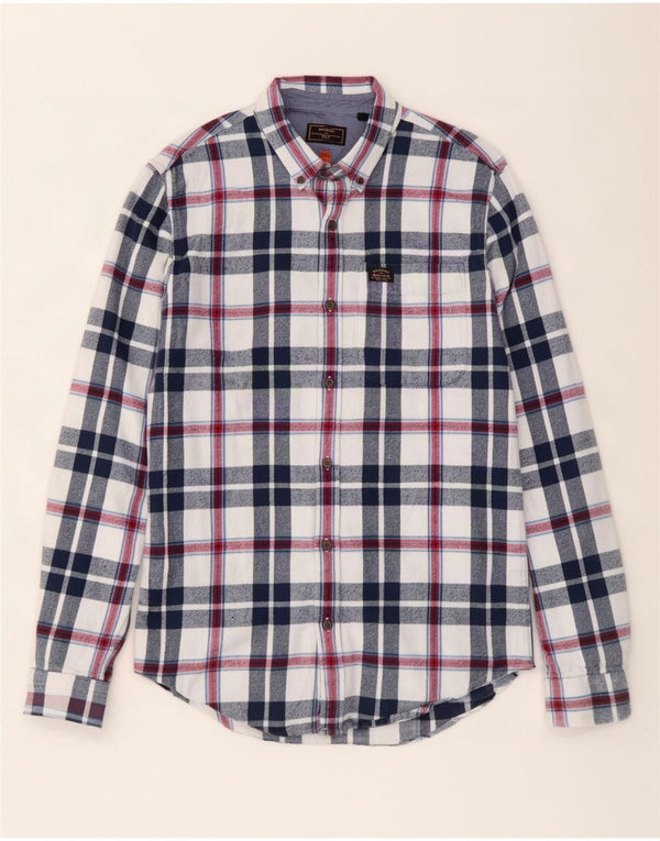 Męska koszula flanelowa Superdry, duża, granatowa, bawełniana w kratę