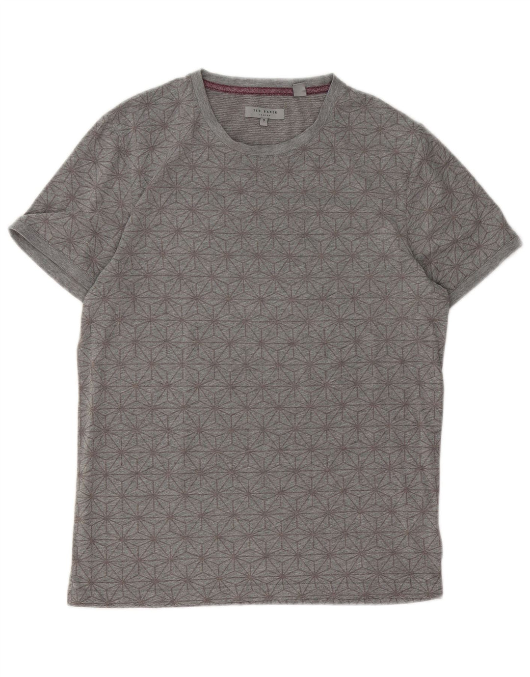 Ted Baker Męski T-shirt z grafiką, rozmiar 3, średnioszary, z geometrycznej bawełny
